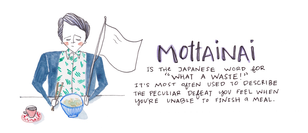 Mottainai is the Japanese word for "what a waste!" and is the perfect word to describe the peculiar regret of being unable to finish a meal. 